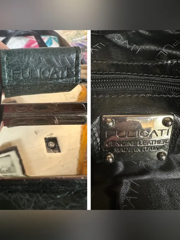 Pulicati Green & Black Crinkled Leather Cross Body Bag - Image 10