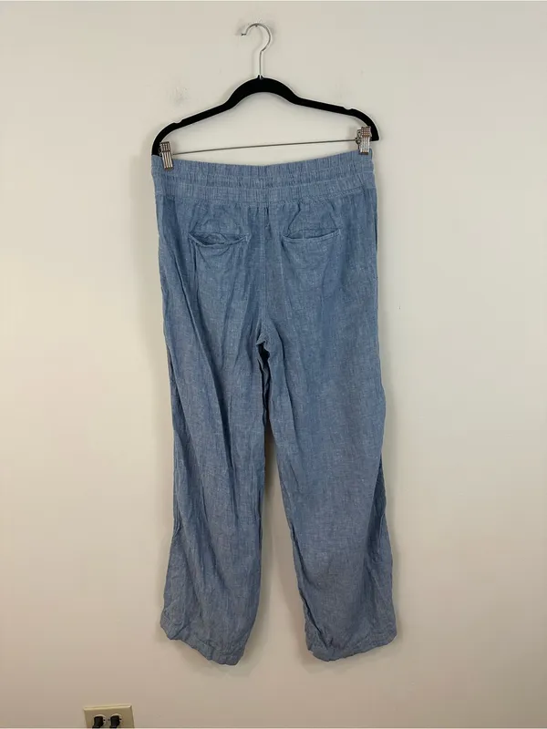 Athleta Blue Elastic Waist Pull On Cabo Linen Wide Leg Pants Women's Size 14 - Image 5