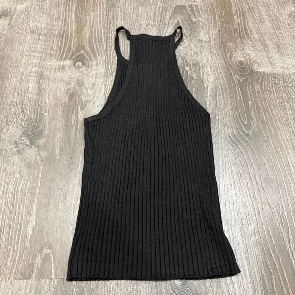 essentials by Full Tilt Black Ribbed High Neck Cropped Tank Top - Image 2