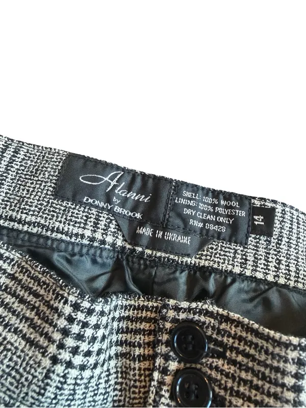 Alanni by Donny Brooke Black Houndstooth Plaid Trousers Wide Size 14 Women's - Image 7