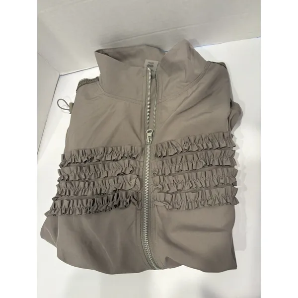 House of Mae Taupe Ruffle Zip Jacket Women’s Large Stretch Lightweight - Image 6