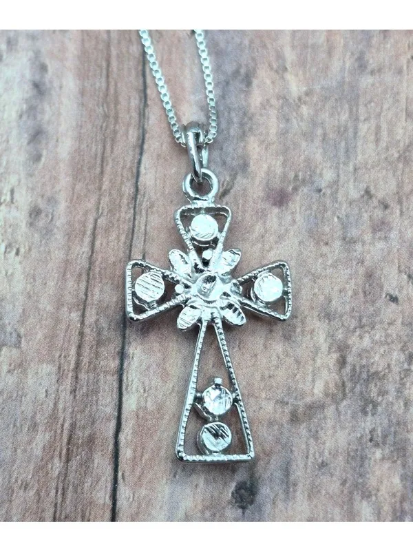 925 Sterling Silver Box Chain Pendant Necklace Dainty 30" Colorful Crystal Cross - Image 8