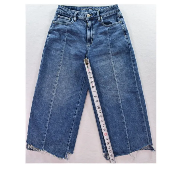 American Eagle Womens Wide Leg Jeans Blue Medium Wash Front Seam Raw Hem Size 26 - Image 5