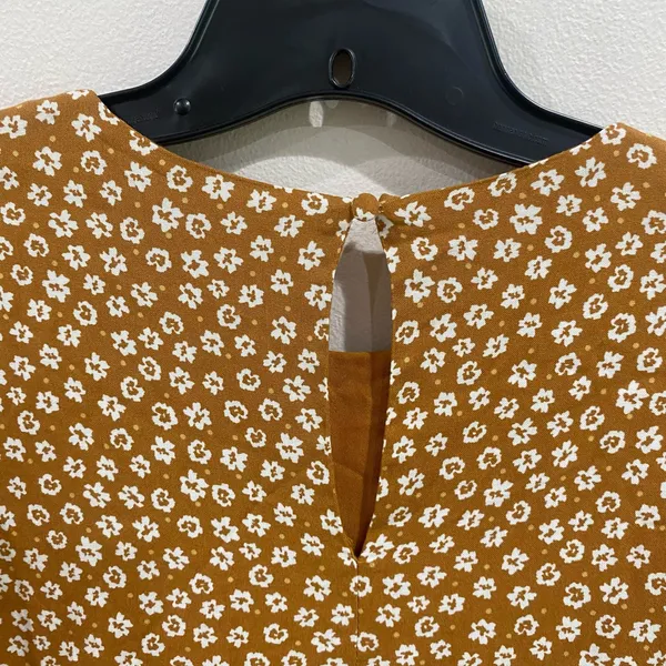 DRESS FORUM‎ LA | Mustard White Floral Balloon Sleeve Dress Tiered | Size S - Image 5