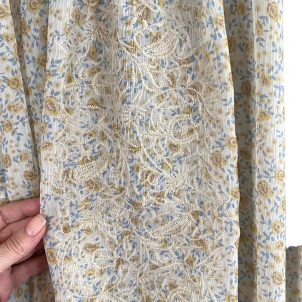 Free People Yellow Floral Wide Neck Embroidered Boho Blouse Women Sz XS - Image 3