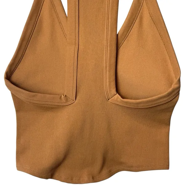 NWT FP Movement by Free People All Clear V-Neck Ribbed Tank‎ Brown/Tan XL - Image 8