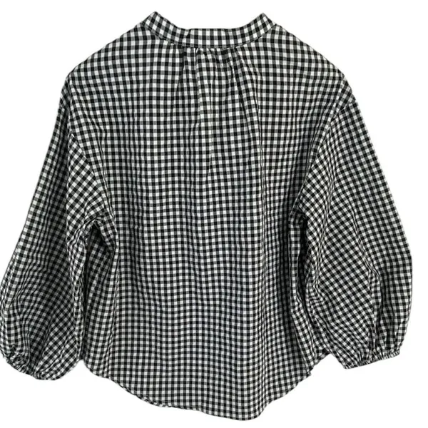 A New Day Black and White Gingham V-Neck Puff 3/4 Sleeve Oversized Top - Image 5