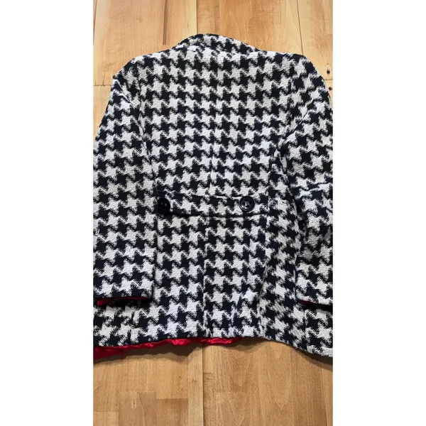 rue21 Womens Houndstooth Double Breasted Pea Coat Black White Wool Blend XL‎ - Image 9