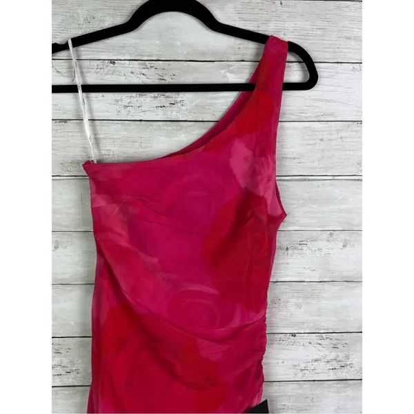 Lulus Pretty Serene Pink Floral One-Shoulder Asymmetrical Midi Dress Size M - Image 4