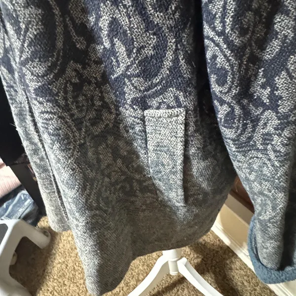 Mulberry Street Blue Damask Jacquard Sherpa Collar Knit Jacket Large - Image 4