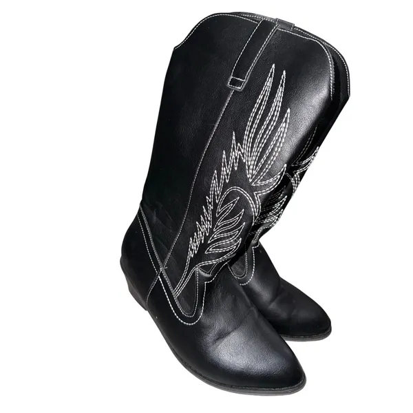 Women's 6.5 Western Cowboy cowgirl Boots Medium Heel black embroidered details - Image 6