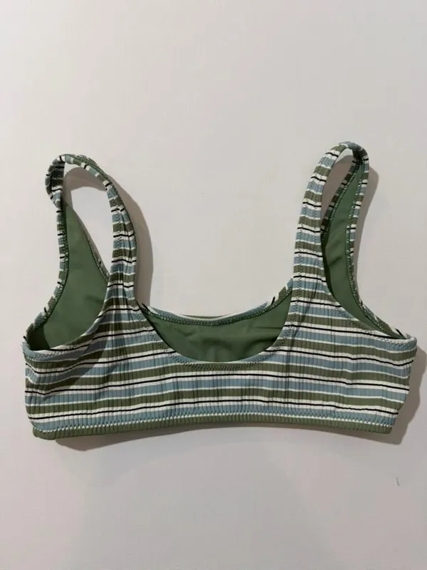 L.A. Hearts PacSun Ribbed Green Blue Striped Scoop Neck Bikini Top - Image 2