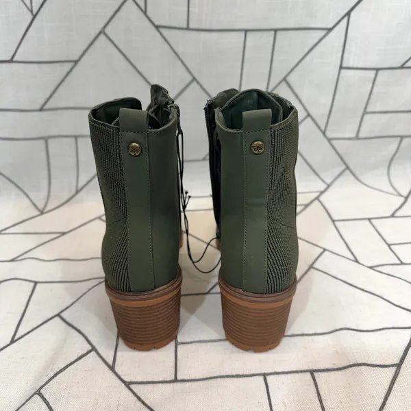 Sugar‎ Baxter Combat Boots 8.5 Olive Green Lace Up Side Zip Block Heel Lug Sole - Image 3