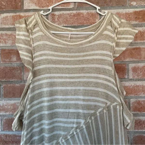 Free People Between The Lines Asymmetrical High Low Linen Dress Large Beige - Image 4