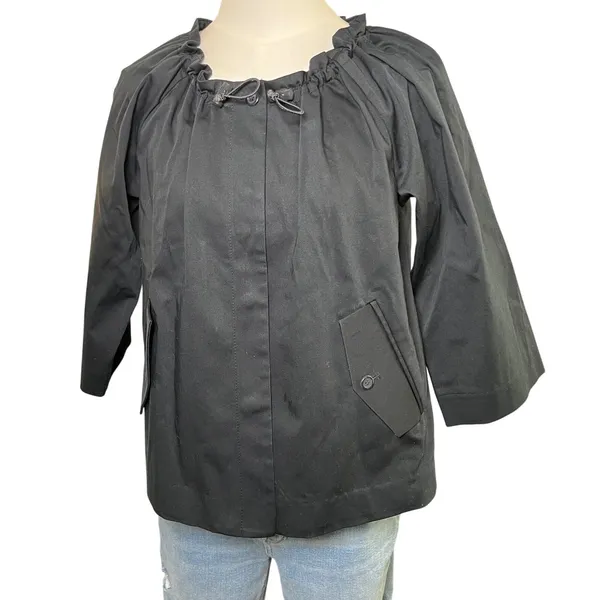 Quiet Luxury Minimalist Cropped Jacket Black Theory Snap‎ Front Chic Modern S - Image 11