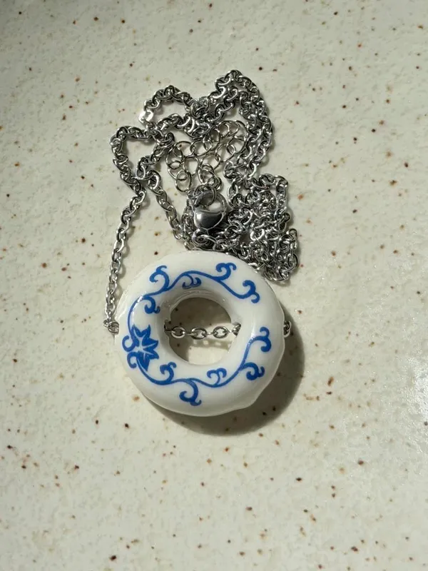 Handmade round donut ceramic bead unique boho fairy simple necklace💙 - Image 4