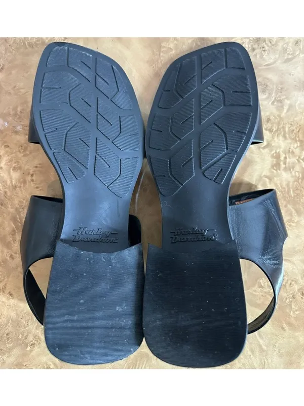 Harley-Davidson Black Leather Comfort Sandals Women's Size 8.5 Block Heel Moto - Image 7