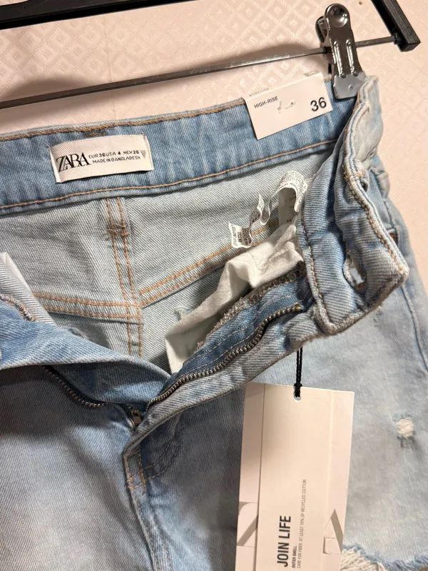 NWT Zara Light Blue Distressed Summer Everyday Denim Shorts Size 4 - Image 7