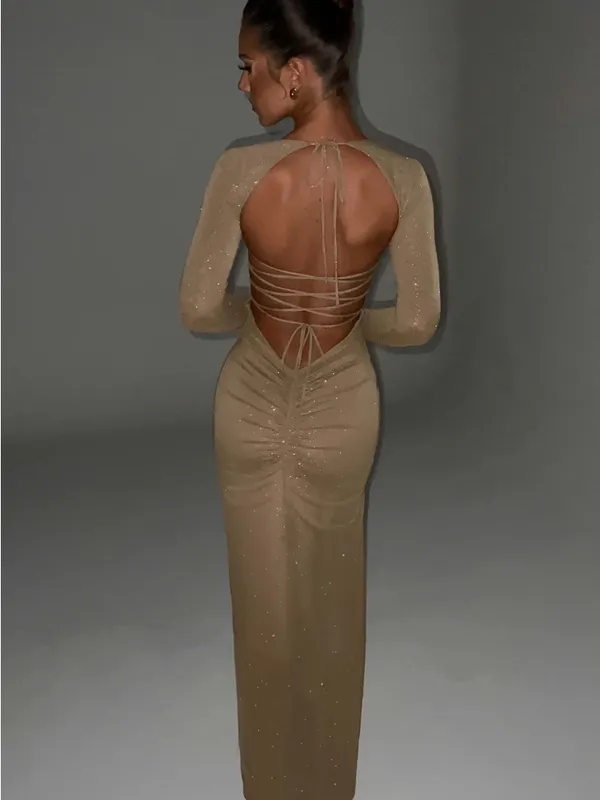 Babyboo Nadia Maxi Dress Gold Sparkle Size Medium - Image 3