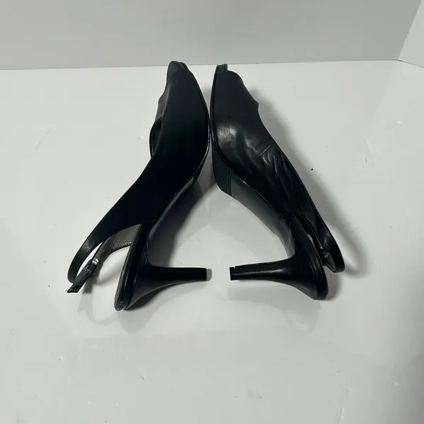 Trotters Omega Black Leather Slingback Peep Toe‎ Kitten Heels Pumps 9N - Image 12