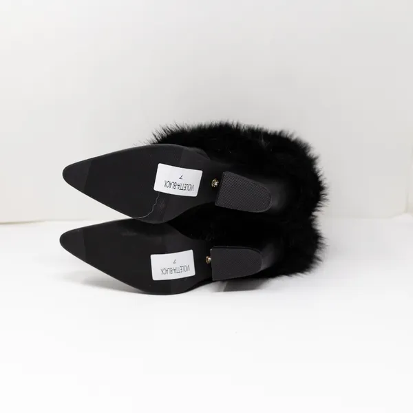 NEW Azalea Wang Violetta Faux Vegan Fur Pull On Western Heel Boots Shoes Black 7 - Image 4