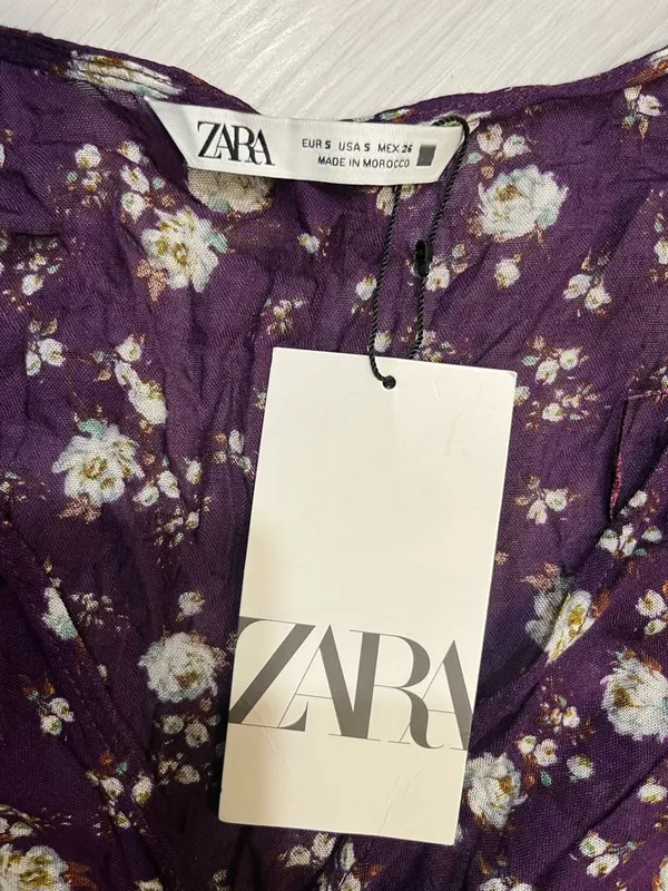 Zara Purple Floral V-Neck Long-Sleeve Mini‎ Dress - Image 4