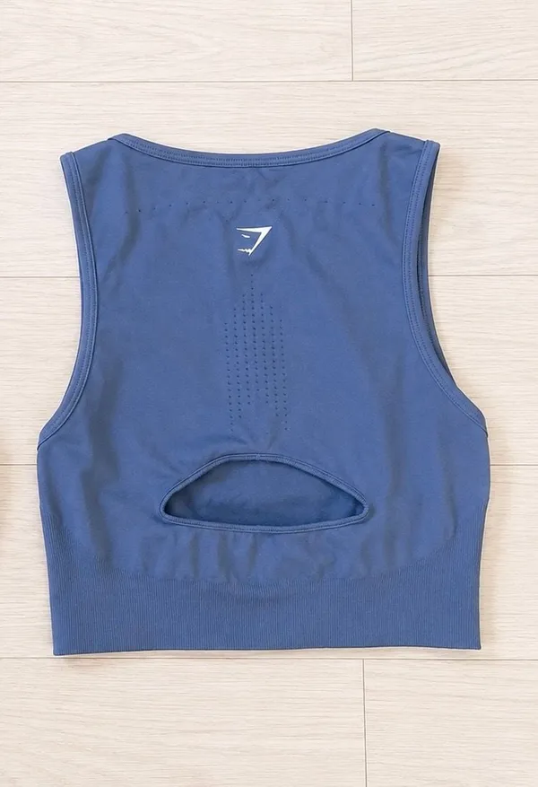 Gymshark Seamless High-Neck Crop Tank Top Blue Medium - Image 2