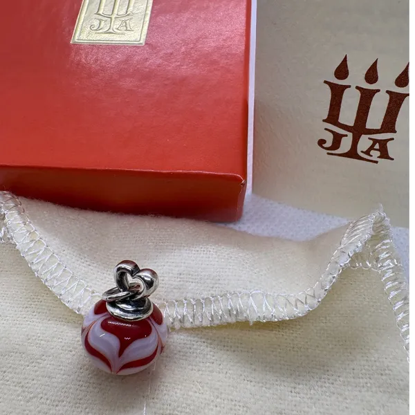 James Avery Retired Red White Art Glass Finial Heart Charm Sterling Silver Rare - Image 3