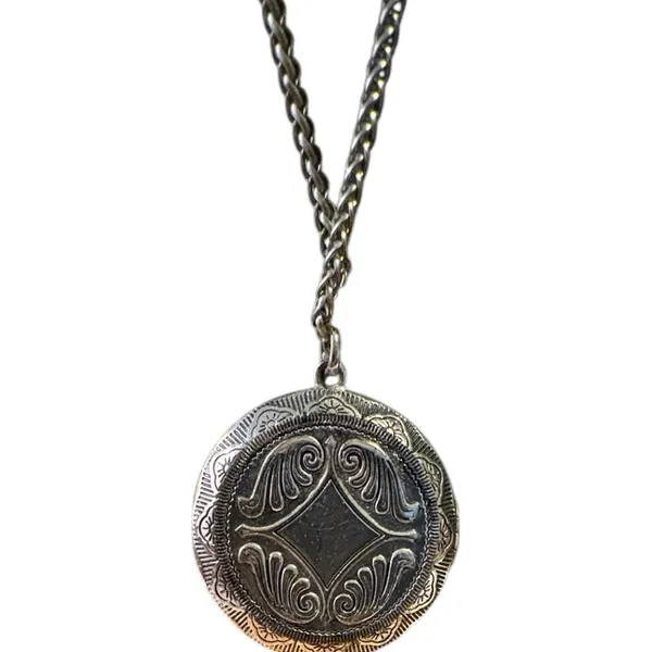 Vintage Black Onyx Cabochon Stone Silver Locket Necklace, One Size - Image 4
