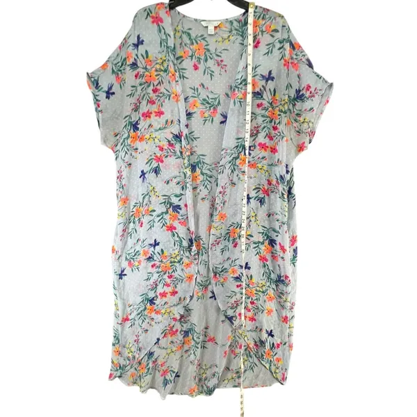 Boutique Kimono Swim Cover Up 0X-1X‎ Blue Floral Open Front Duster Resort Beach - Image 8