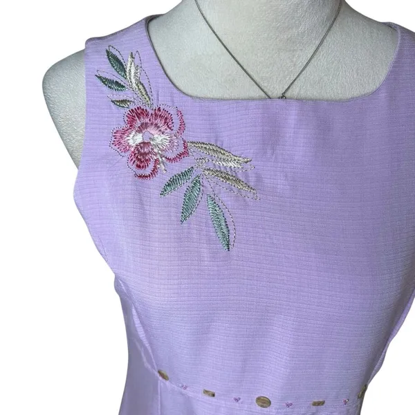 Vintage CLC Pastel‎ Lavender Purple Floral Embroidered Beaded Relaxed Maxi Dress - Image 5