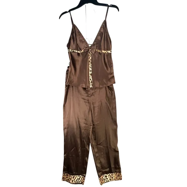 Delicates Pajamas Set Womens M Satin Leopard Trim Cami Pants‎ Sleepwear Lounge - Image 2