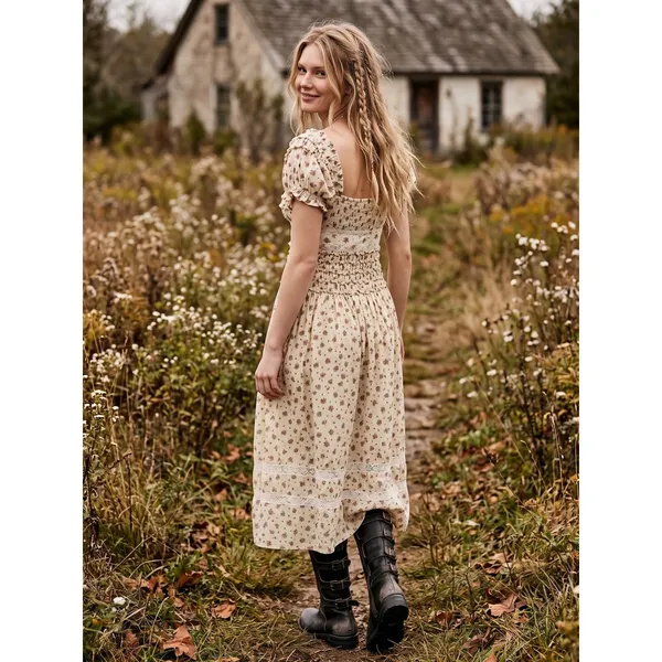 Free People Dainty Cottage Ethereal Bali Juniper Midi Dress 10 Lace Cream Floral - Image 3