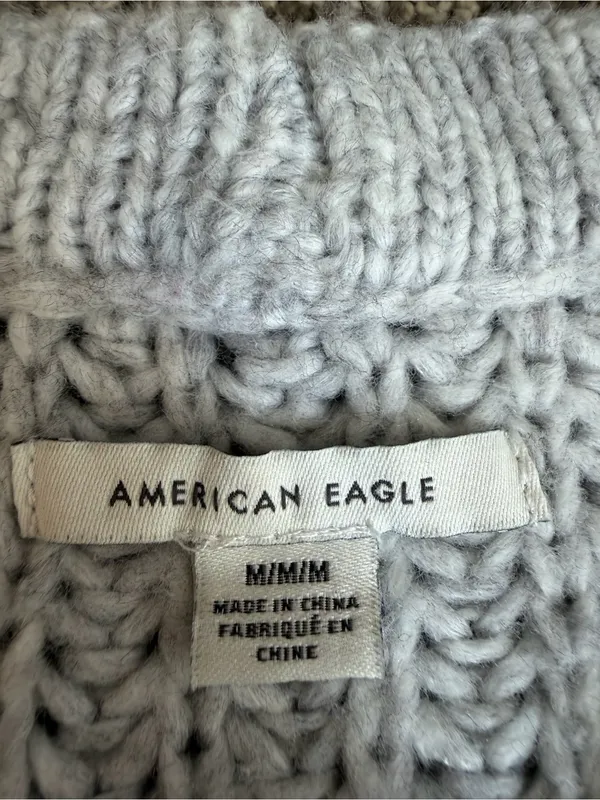 American Eagle Gray Chunky Knit Oversized Crewneck Sweater Women’s M - Image 3