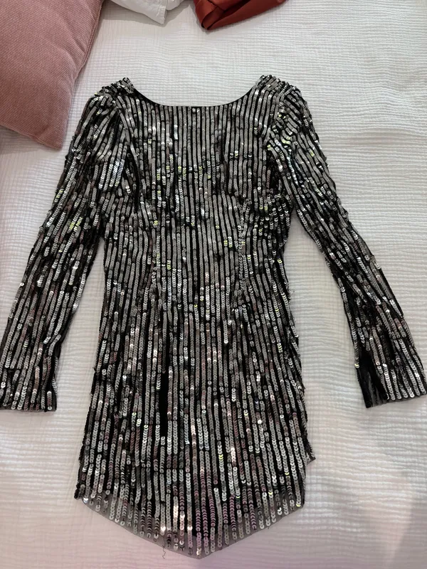 Nasty Gal black long sleeve sequin mini dress - Image 4