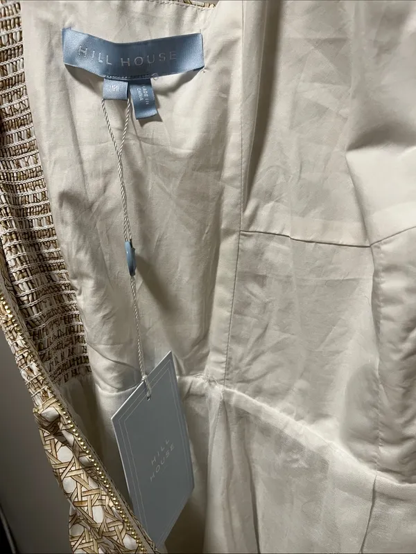 HILL HOUSE (NWT) The Juliana Midi Dress in Basketweave, Beige/White, Size M - Image 11