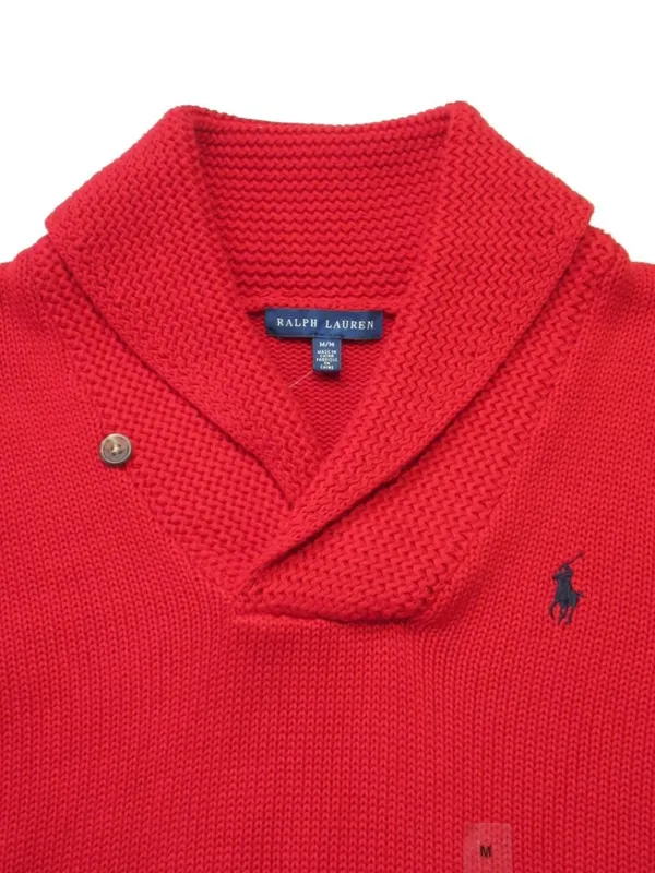 NWT Polo Ralph Lauren Cotton V-neck Shawl Collar Sweater in Fall Red Pullover M - Image 6