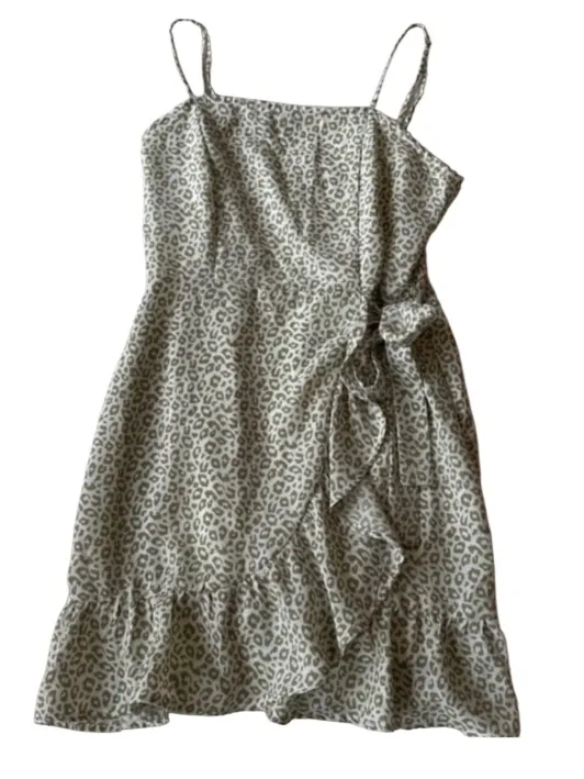 Altar'd State Sage Green Leopard Print Wrap Mini Dress - Image 4