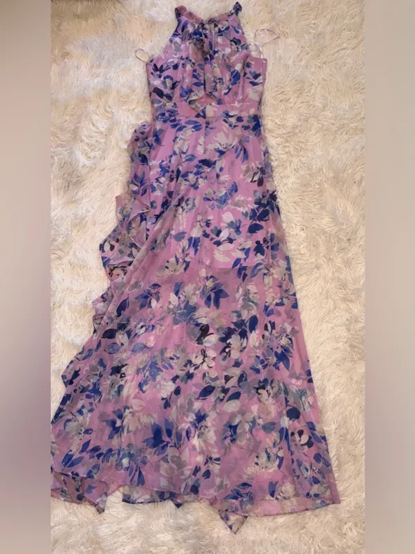 NEW ELIZA J Purple Floral halter ruffle maxi Sun Dress sz 6 - Image 5