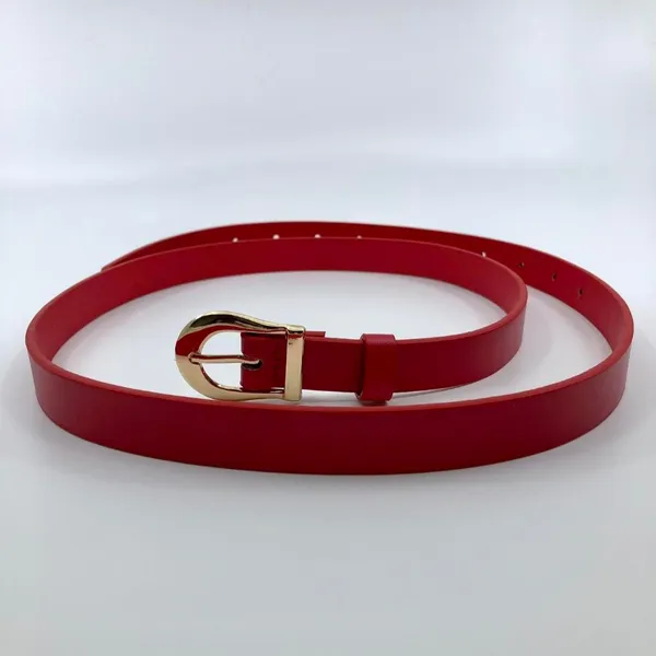 Women's Red Faux Leather Belt w/ Gold Buckle, Fits 34"-43" Inches, X7G9A230-6 - Image 7