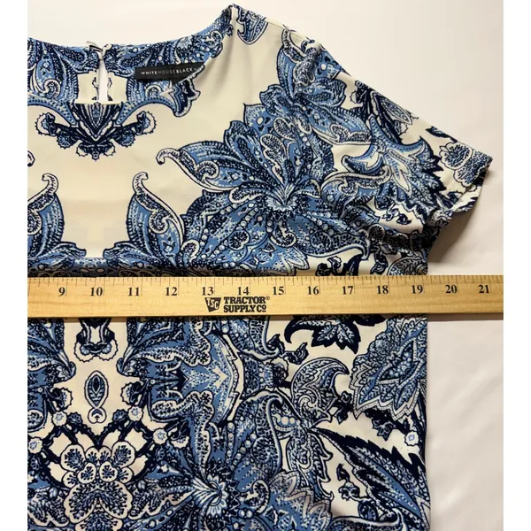 White House Black Market Dress Women Medium Blue White Paisley‎ Shift Casual - Image 4