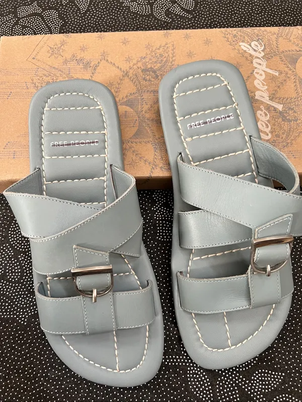 Free People Sloan Women's Buckle Slide Sandals in Light Blue Gray - Image 2