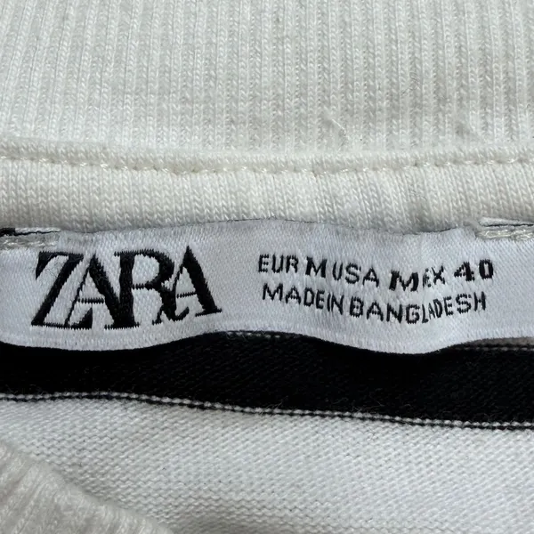 Zara Womens Long Sleeve Striped T-Shirt White Black Size‎ M Collegiate Parisian - Image 2