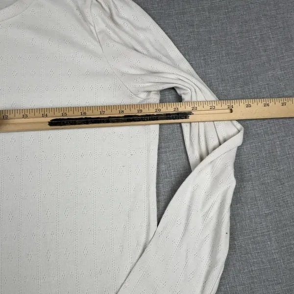Well Worn T-Shirt Womens L White Crew Neck Long Sleeve Pointelle Knit Top - Image 5