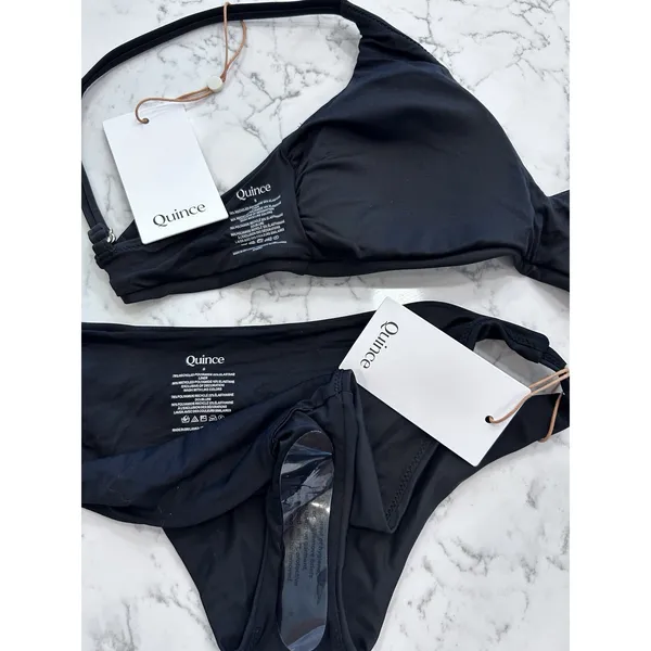 NWT Quince Black Italian V Neck Bikini Top & Low Rise Bottom Set Size Small - Image 3