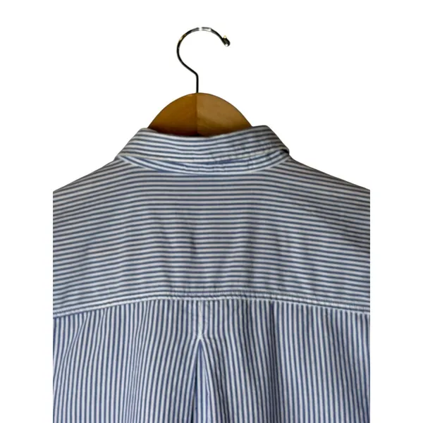 Old Navy The Tunic‎ Shirt Women Medium Blue White Striped Button Down Cotton - Image 5
