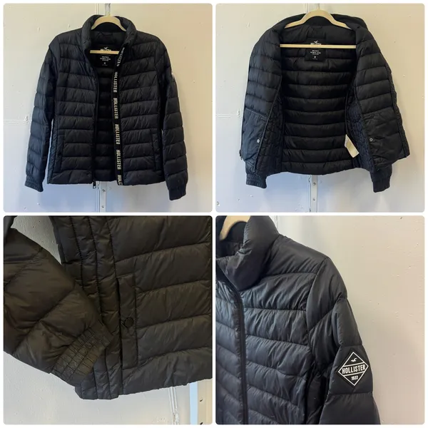 Hollister Ultimate Down Puffer Jacket Womens Medium Black Quilted Full Zip Coat - Image 3