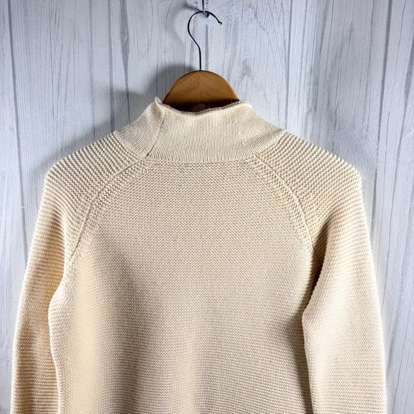 J. MCLAUGHLIN Garter Style Textured Knit Mock Neck 100% Cotton Sweater Cream, S - Image 6