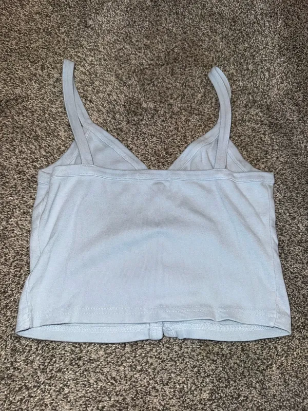 Brandy Melville Light Blue Ribbed Button-Down Tank Top - Image 3