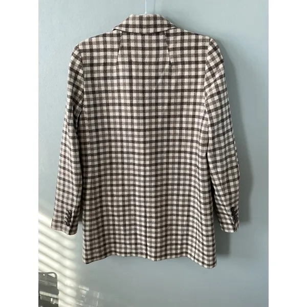 Madewell Gingham Check Blazer Brown White Wool Notched Lapel XS NWT - Image 3
